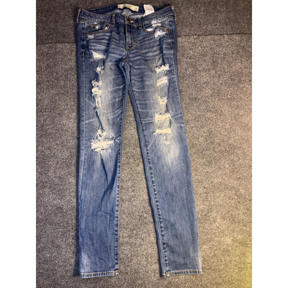 Abercrombie & Fitch Jeans Women's 6 Blue Stretch Whiskered Distressed Skinny Leg